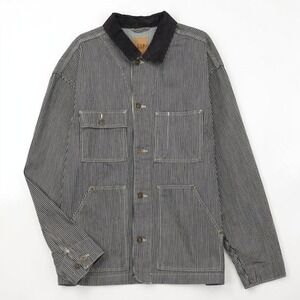 Gap Corduroy Collar Railroad Jacket Mens XL Indigo Stripe Denim Chore Barn Coat